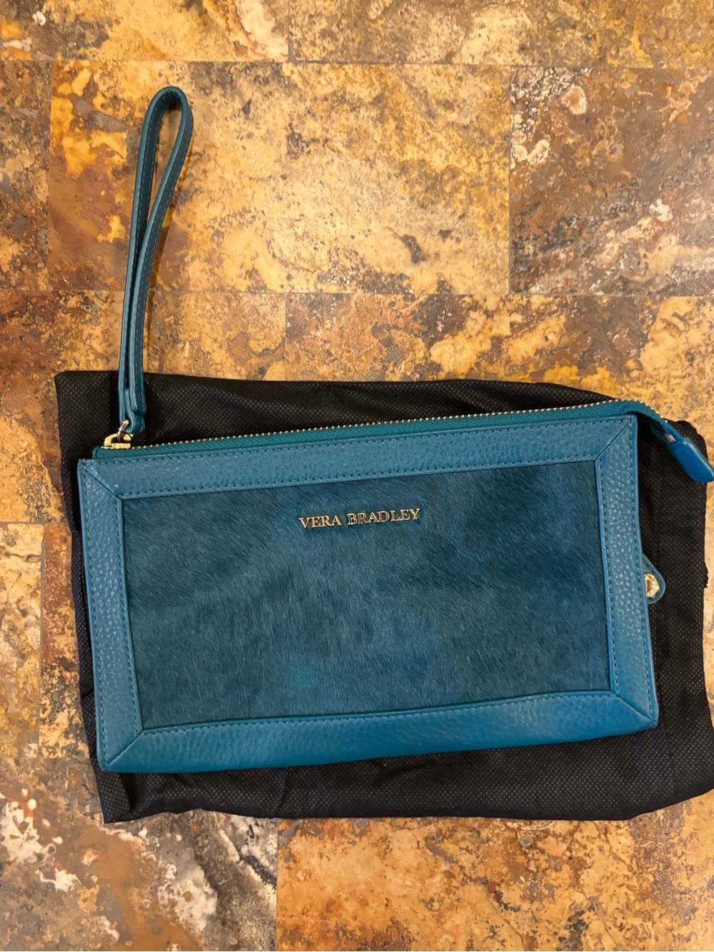 Vera Bradley Teal Wristlet Clutch with Gold Logo